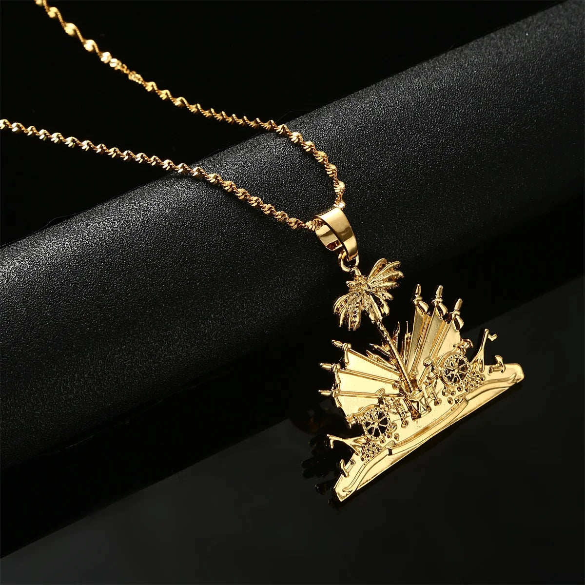 Gold Plated Haiti Symbol Pendant Necklace Unisex