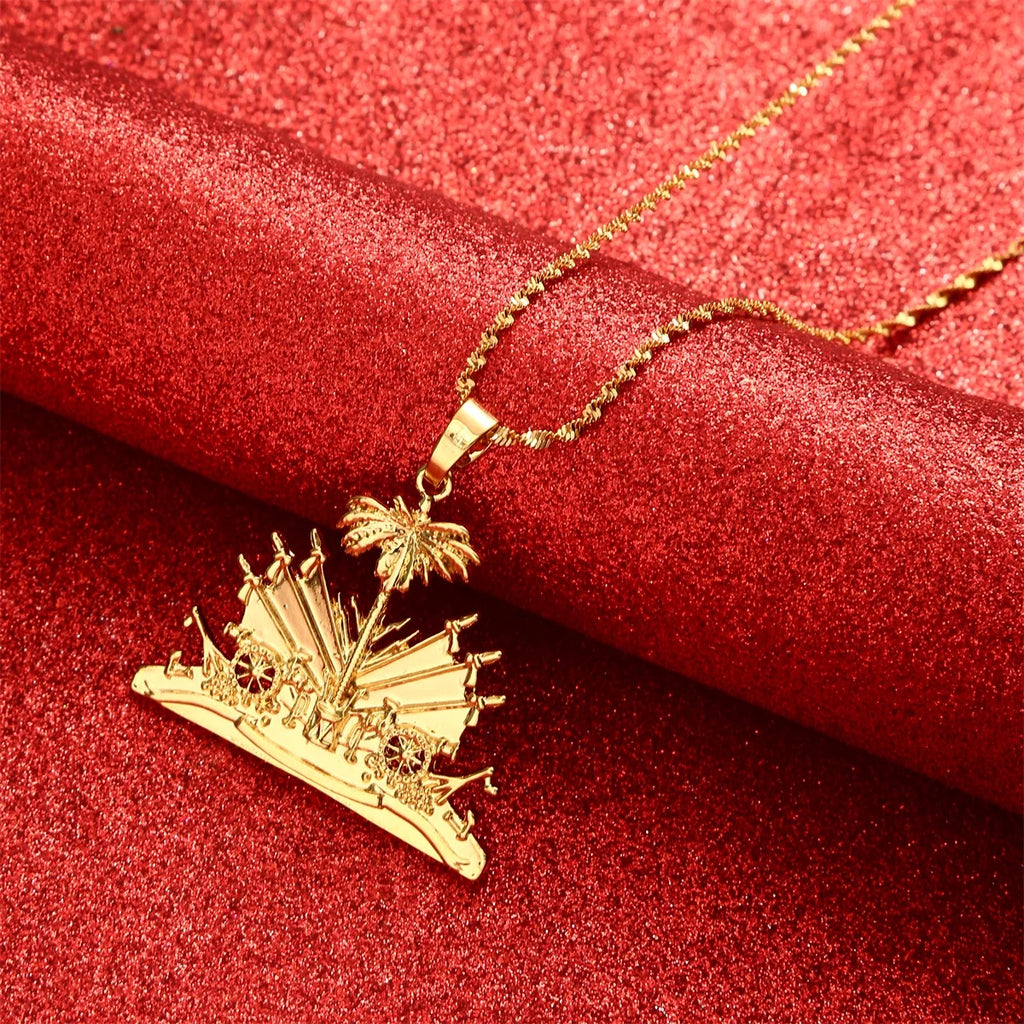 Gold Plated Haiti Symbol Pendant Necklace Unisex
