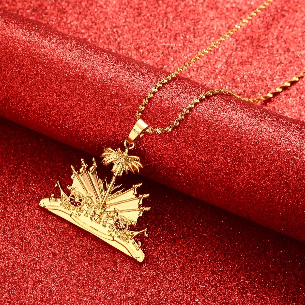 Gold Plated Haiti Symbol Pendant Necklace Unisex