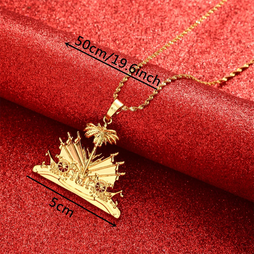 Gold Plated Haiti Symbol Pendant Necklace Unisex