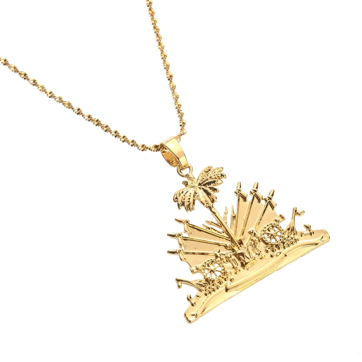 Gold Plated Haiti Symbol Pendant Necklace Unisex