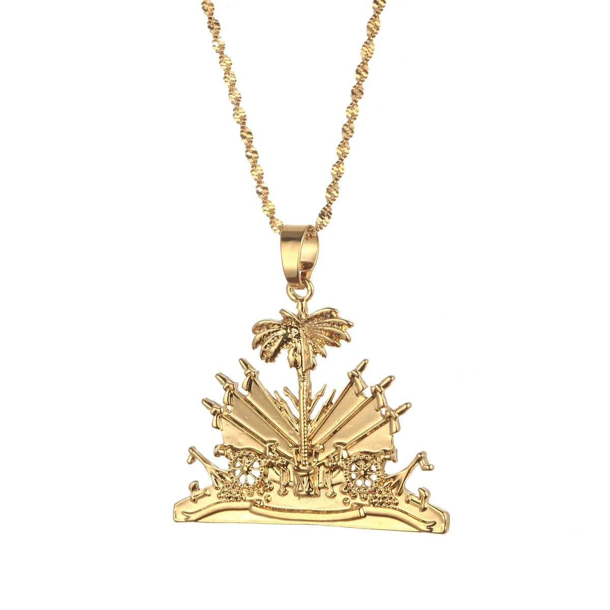 Gold Plated Haiti Symbol Pendant Necklace Unisex