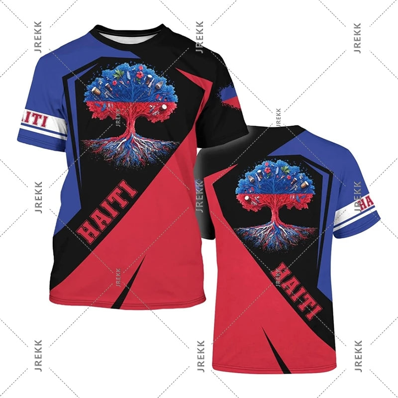 Unisex Haiti Flag Day Short Sleeve T-shirt O-neck