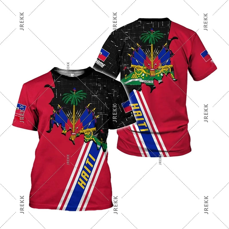 Unisex Haiti Flag Day Short Sleeve T-shirt O-neck