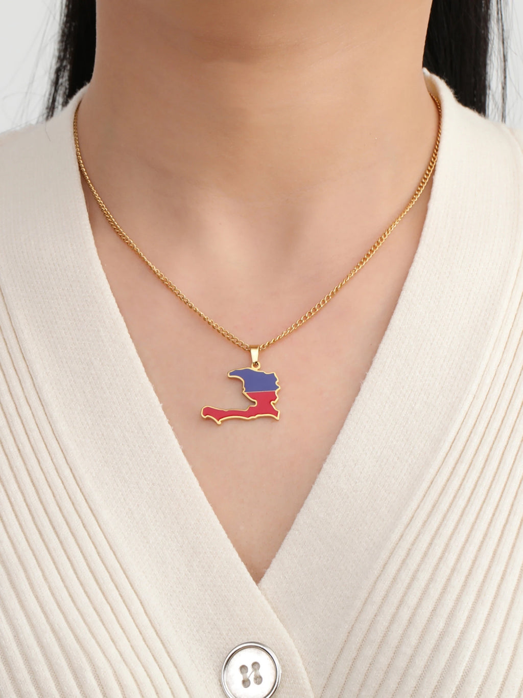 Haiti Map Color  Necklace Women/ Men