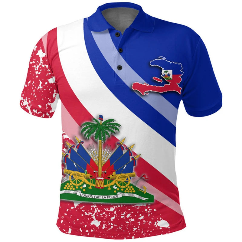 Unisex Haiti Flag Polo Shirts
