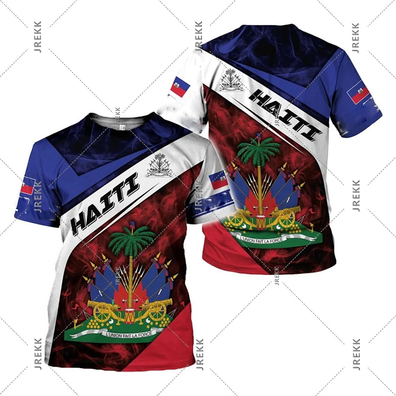 Unisex Haiti Flag Day Short Sleeve T-shirt O-neck