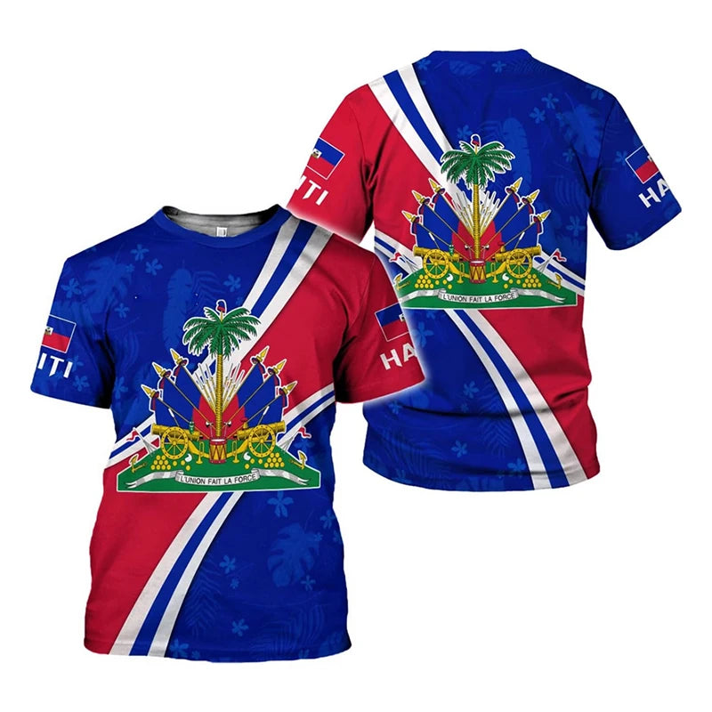 Unisex Haiti Flag Day Short Sleeve T-shirt O-neck