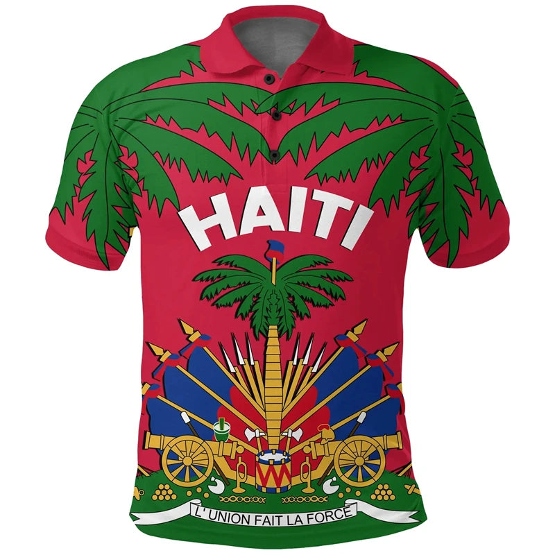 Unisex Haiti Flag Polo Shirts