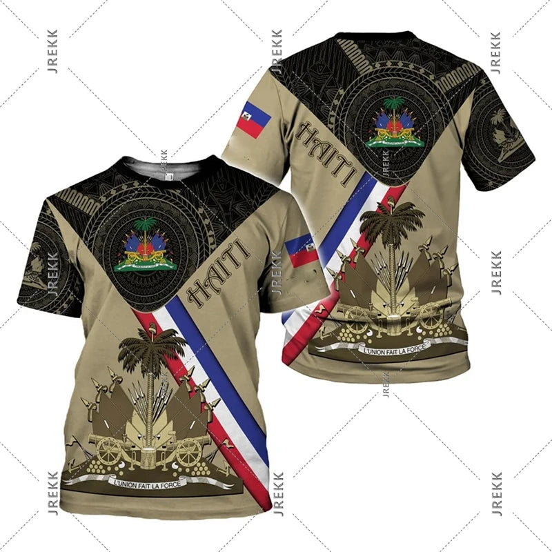 Unisex Haiti Flag Day Short Sleeve T-shirt O-neck