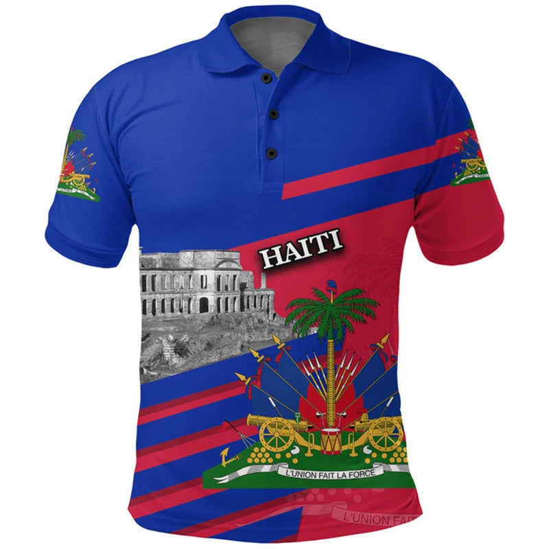 Unisex Haiti Flag Polo Shirts