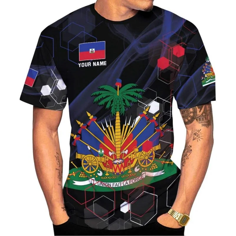 Haiti National Emblem Pattern T-Shirt For Men Custom Name  3D print