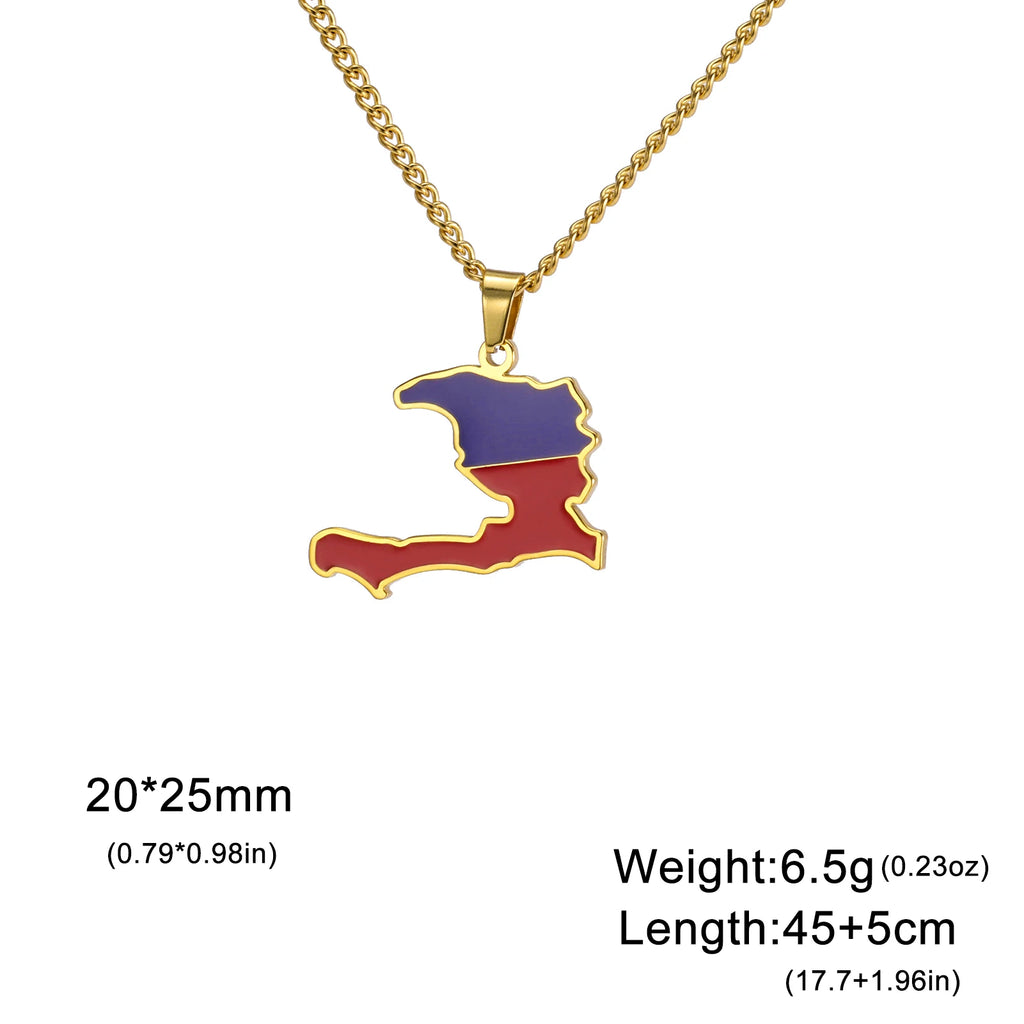 Haiti Map Color  Necklace Women/ Men