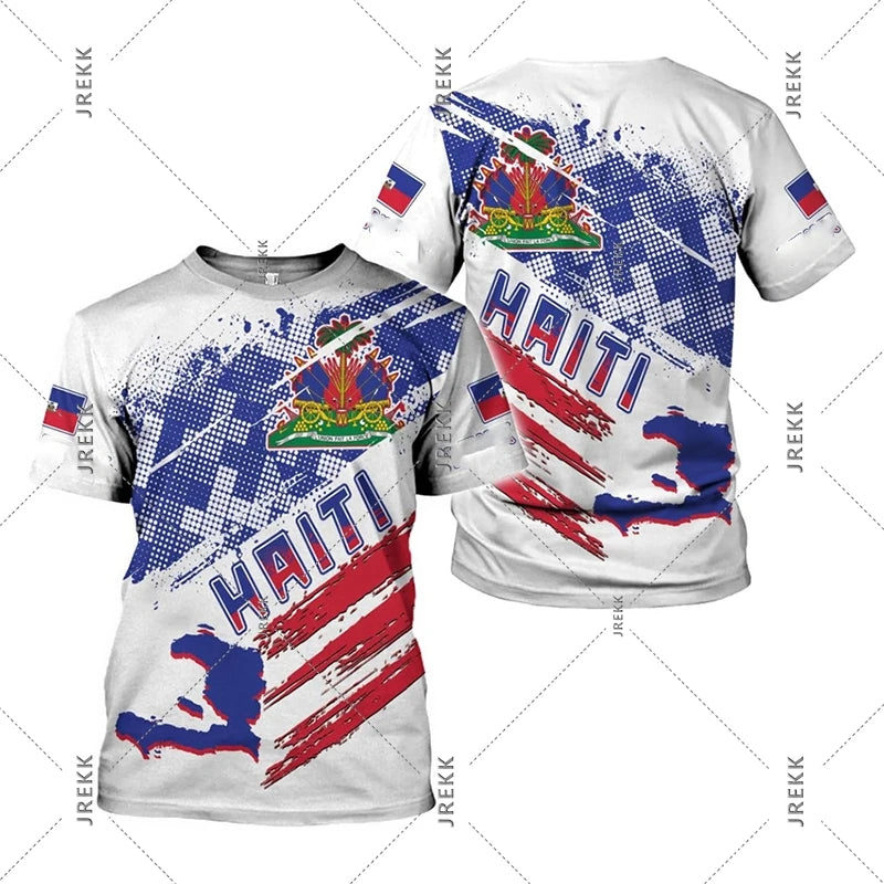 Unisex Haiti Flag Day Short Sleeve T-shirt O-neck