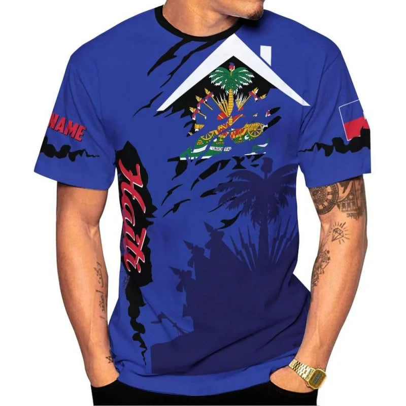 Haiti National Emblem Pattern T-Shirt For Men Custom Name  3D print