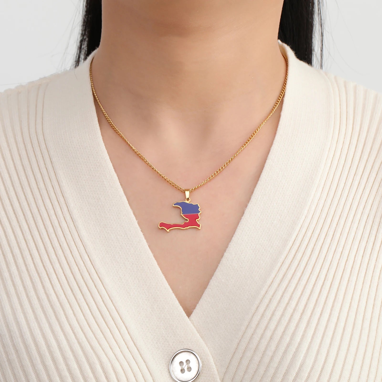Haiti Map Color  Necklace Women/ Men