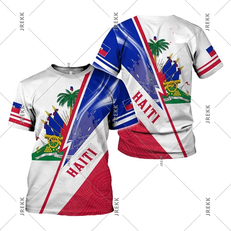Unisex Haiti Flag Day Short Sleeve T-shirt O-neck