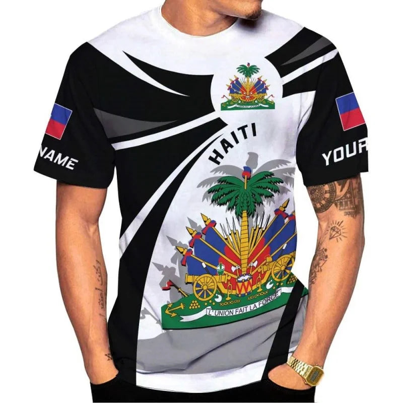 Haiti National Emblem Pattern T-Shirt For Men Custom Name  3D print