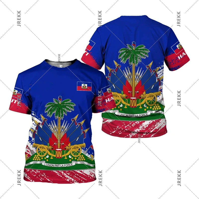 Unisex Haiti Flag Day Short Sleeve T-shirt O-neck