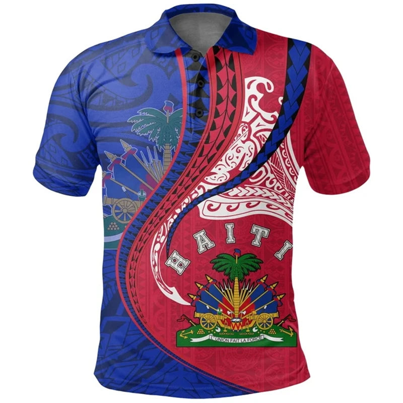 Unisex Haiti Flag Polo Shirts