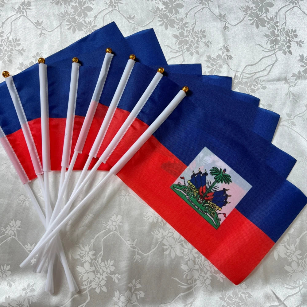 Haitian flag  holding plastic flagpole waving flag parade/sports event