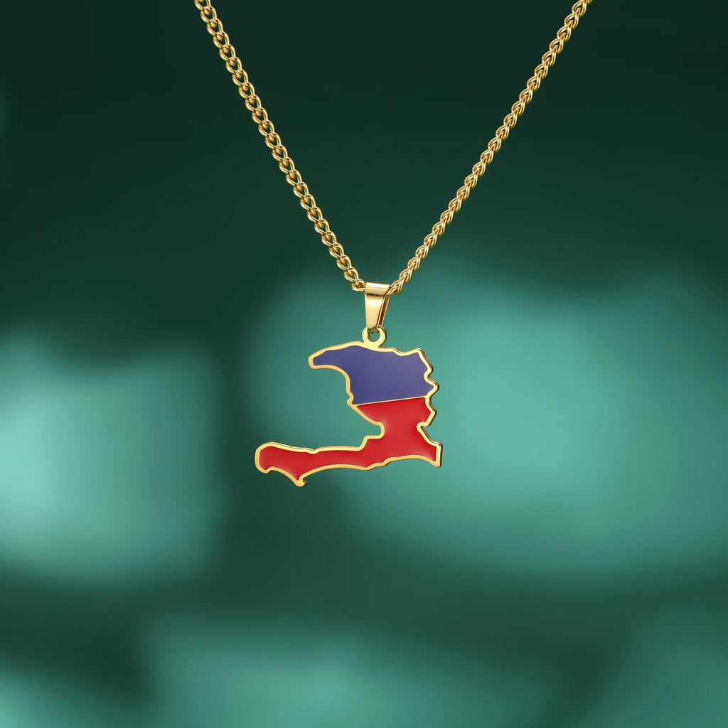 Haiti Map Color  Necklace Women/ Men