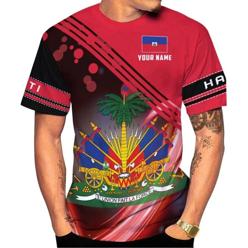 Haiti National Emblem Pattern T-Shirt For Men Custom Name  3D print