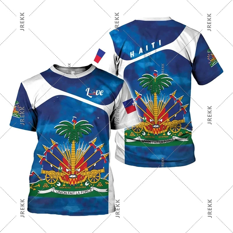 Unisex Haiti Flag Day Short Sleeve T-shirt O-neck