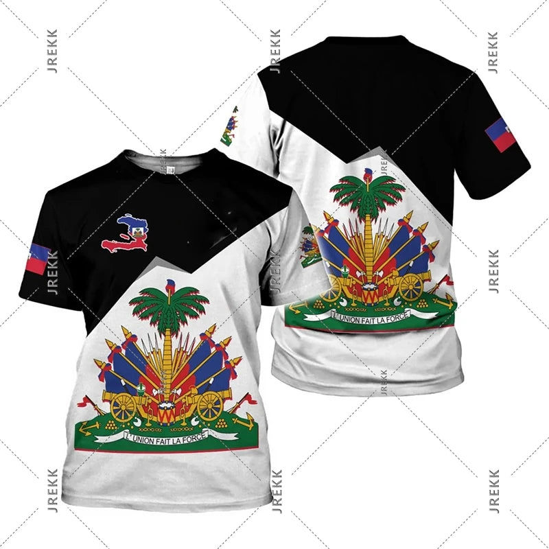 Unisex Haiti Flag Day Short Sleeve T-shirt O-neck