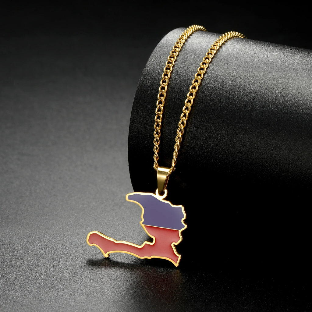 Haiti Map Color  Necklace Women/ Men