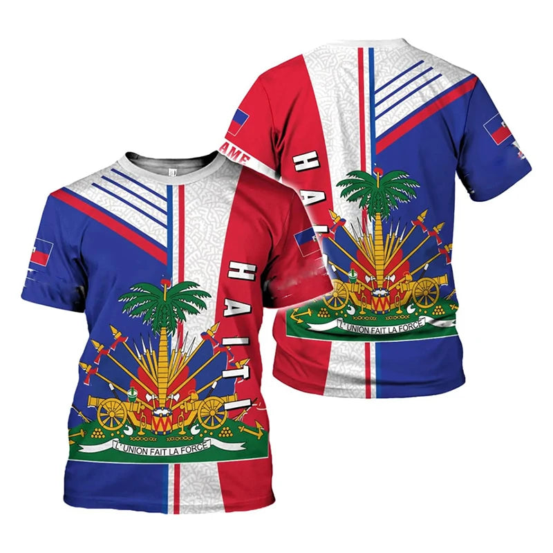Unisex Haiti Flag Day Short Sleeve T-shirt O-neck