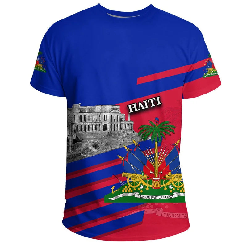 Haiti Flag Pattern T Shirt