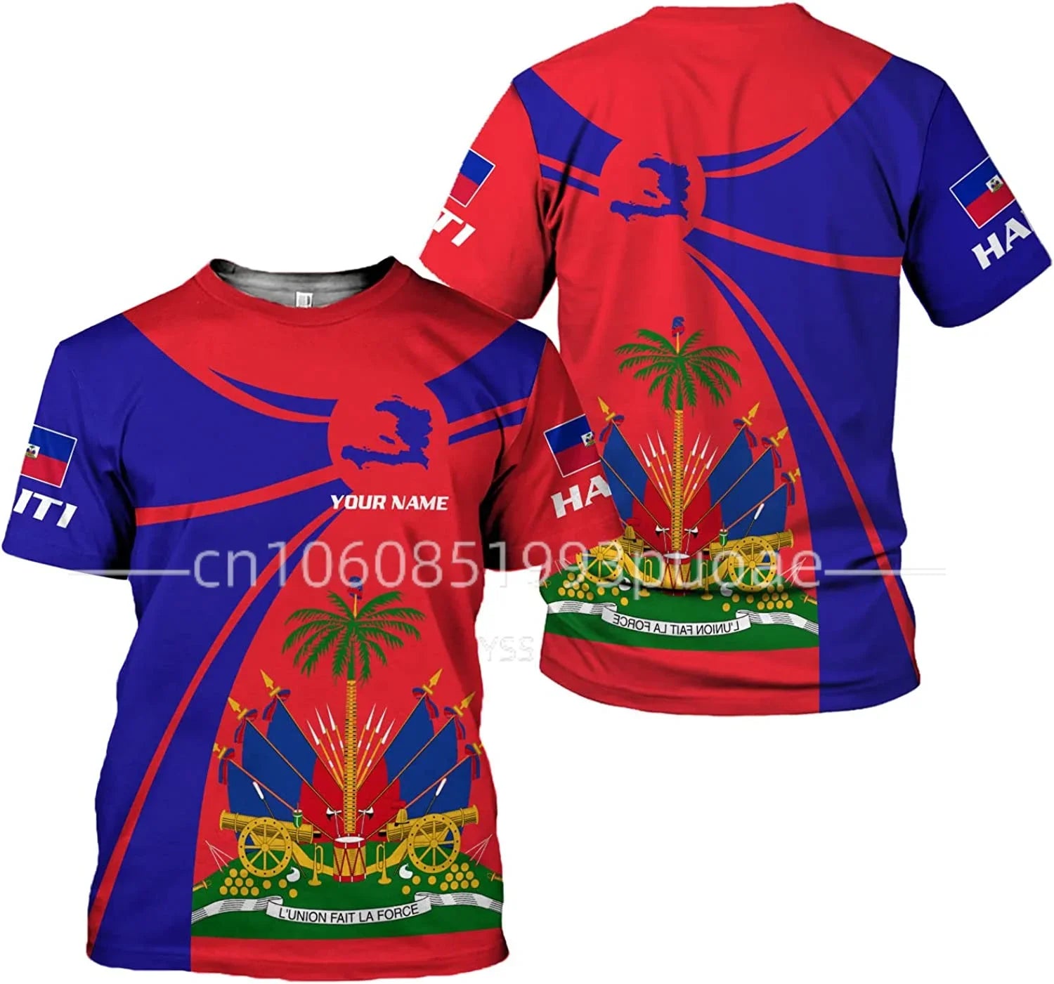 Unisex Haiti National Flag T-shirt  3D print with Custom Name