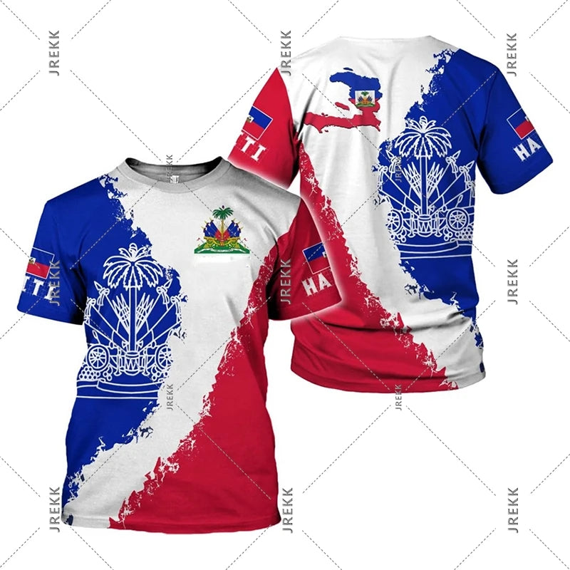 Unisex Haiti Flag Day Short Sleeve T-shirt O-neck