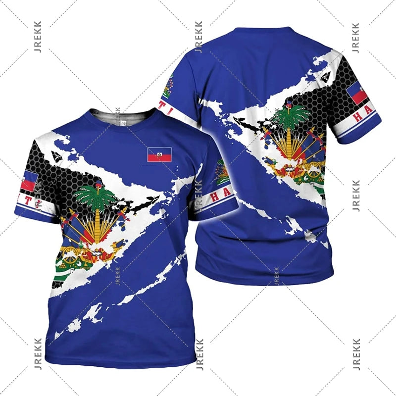 Unisex Haiti Flag Day Short Sleeve T-shirt O-neck