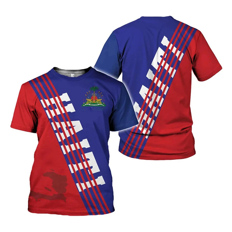 Unisex Haiti Flag Day Short Sleeve T-shirt O-neck