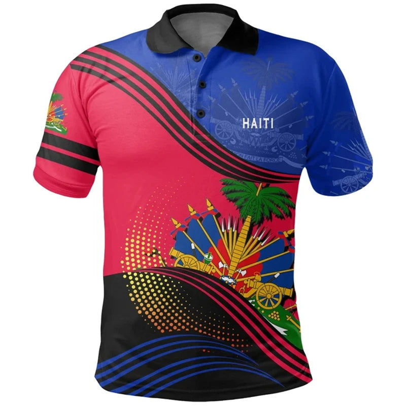 Unisex Haiti Flag Polo Shirts
