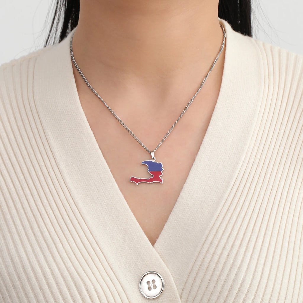Haiti Map Color  Necklace Women/ Men