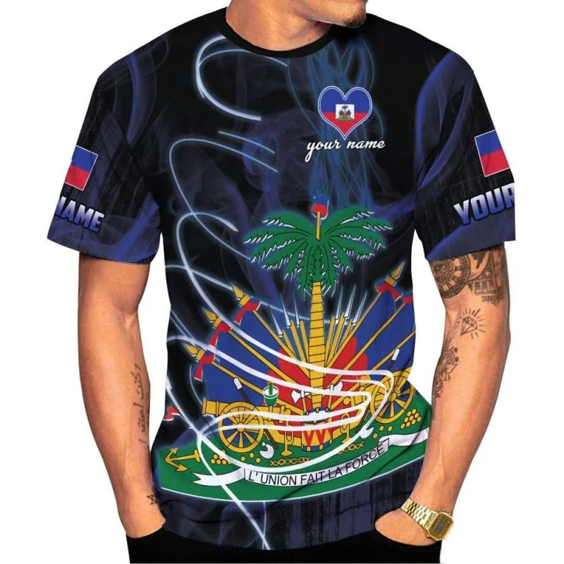 Haiti National Emblem Pattern T-Shirt For Men Custom Name  3D print
