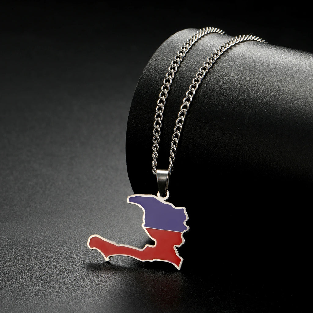 Haiti Map Color  Necklace Women/ Men