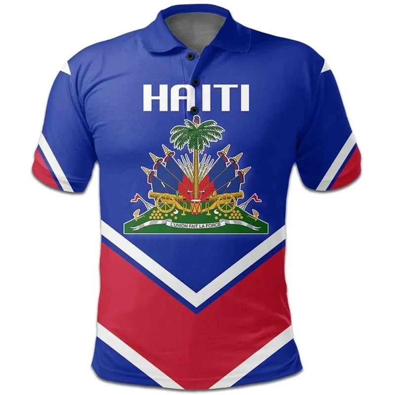 Unisex Haiti Flag Polo Shirts