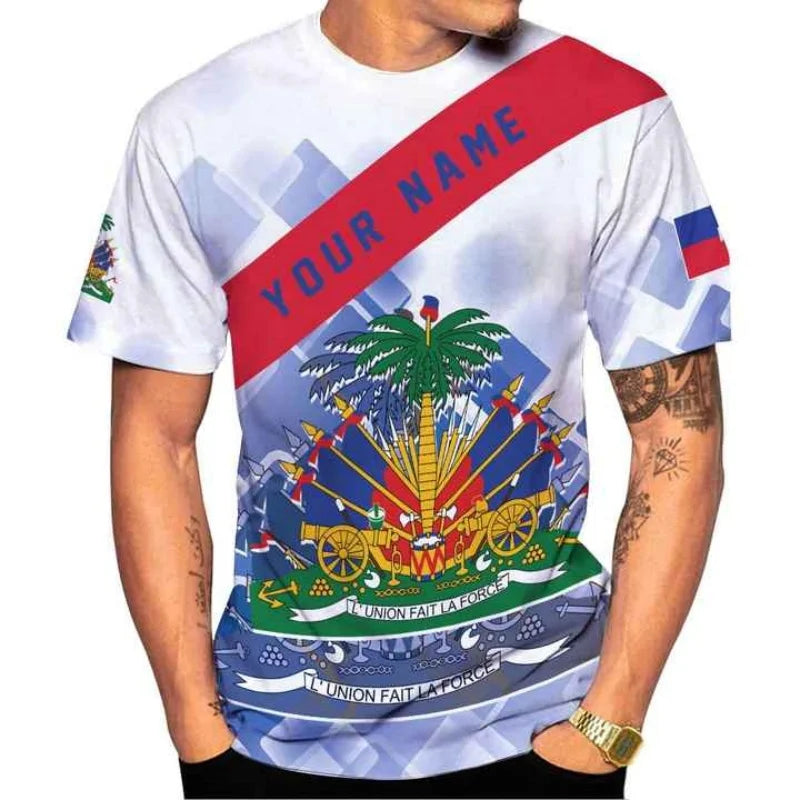 Haiti National Emblem Pattern T-Shirt For Men Custom Name  3D print