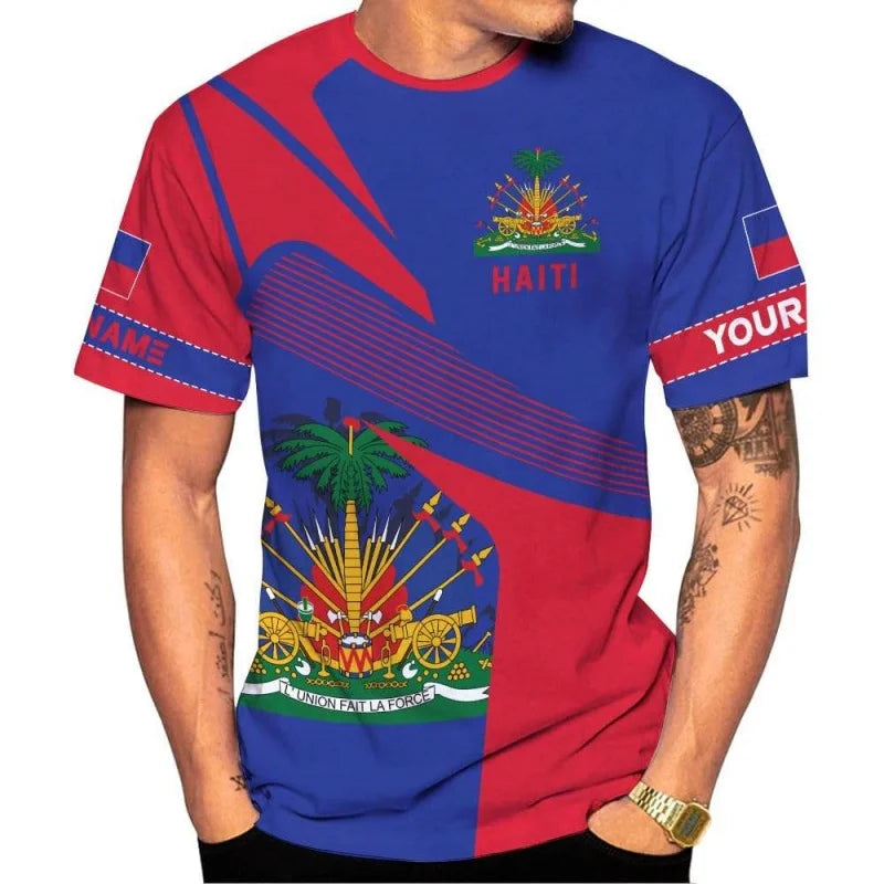 Haiti National Emblem Pattern T-Shirt For Men Custom Name  3D print
