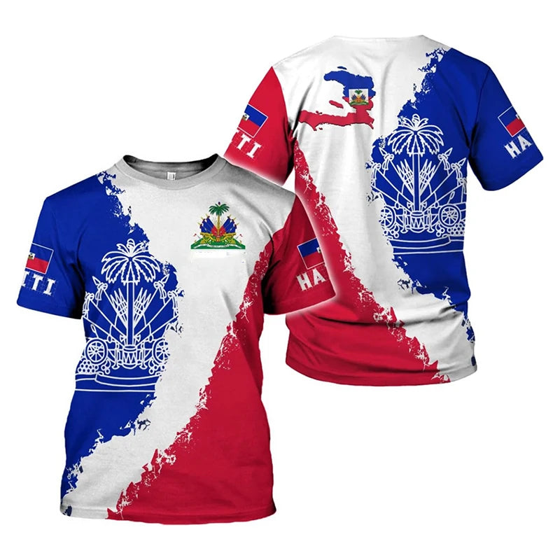 Unisex Haiti Flag Day Short Sleeve T-shirt O-neck